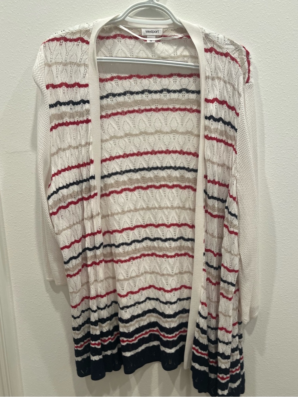 Westport White Cardigan with Navy & Red Stripes (🌺 2 for $25 bundle item)